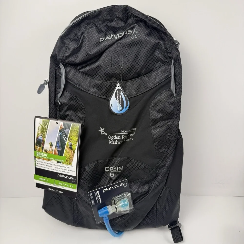 Platypus Hydration Backpack Origin 5 Pack Black‎ Hiking Mountain Biking *LOGO*